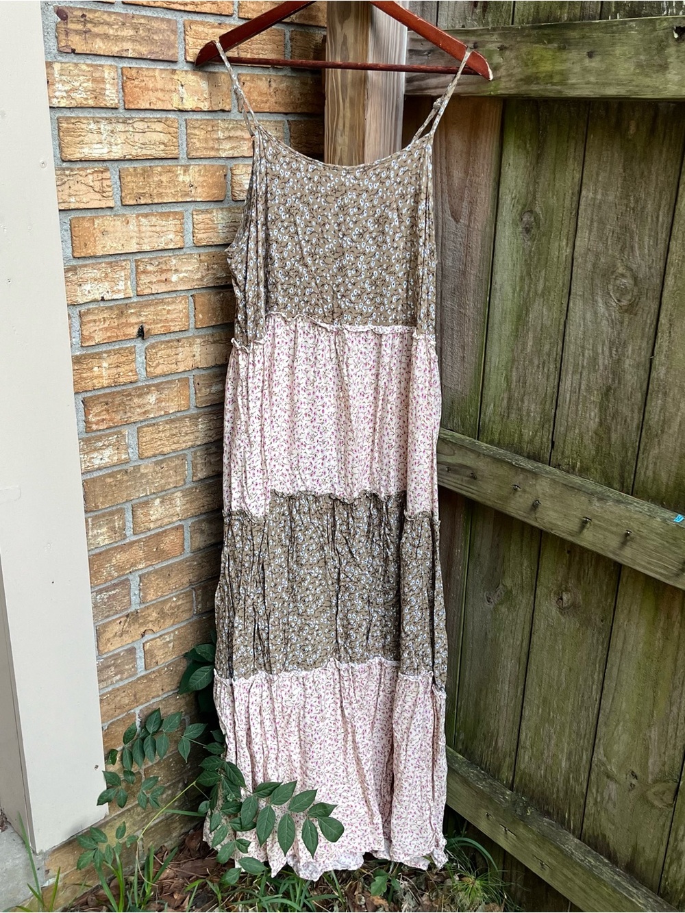 NATURAL LIFE Brown and Pink Floral Maxi Dress CottageCore Boho